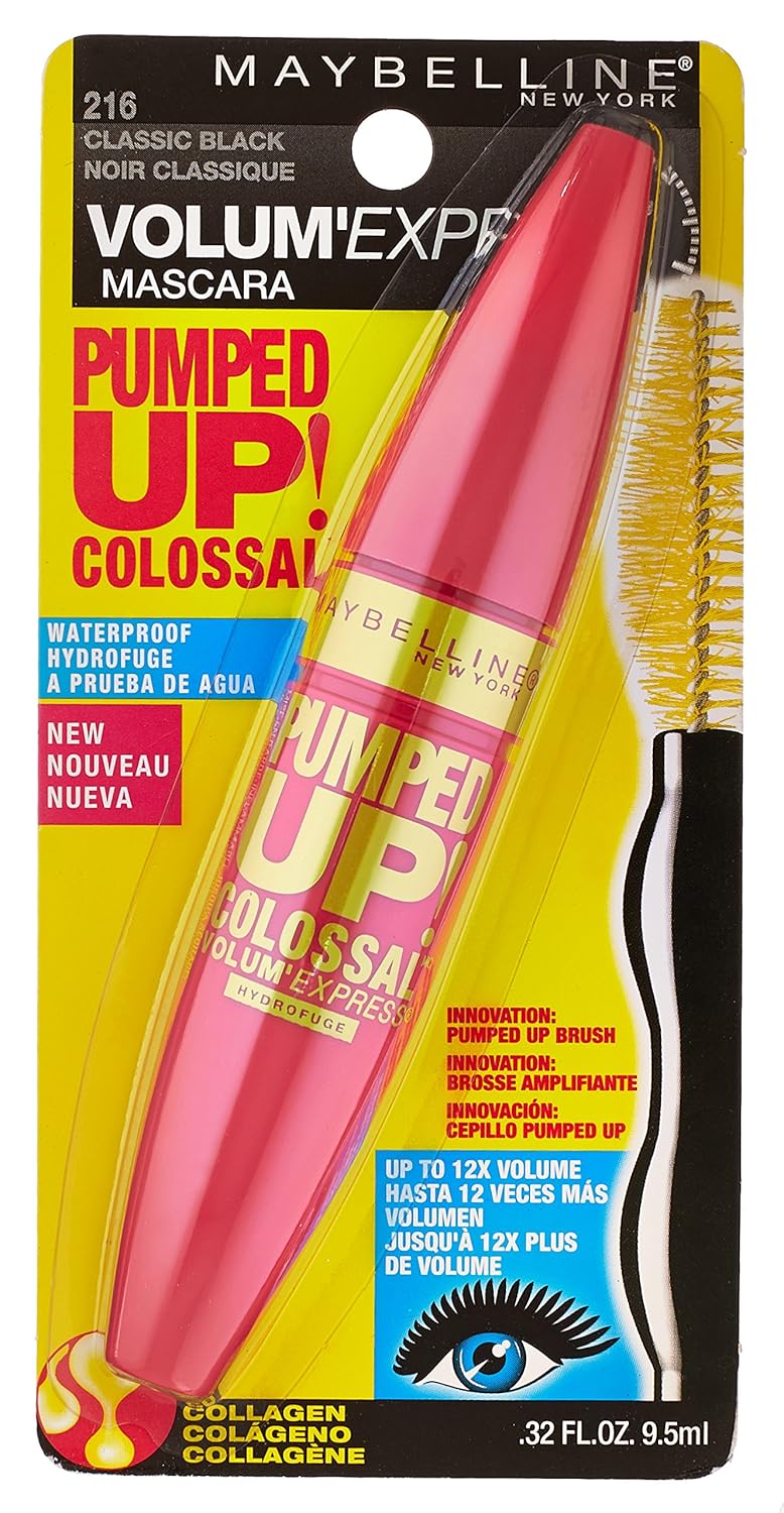 Maybelline New York Volum Express Pumped Up, Colossal Waterproof Mascara,216 Classic Black