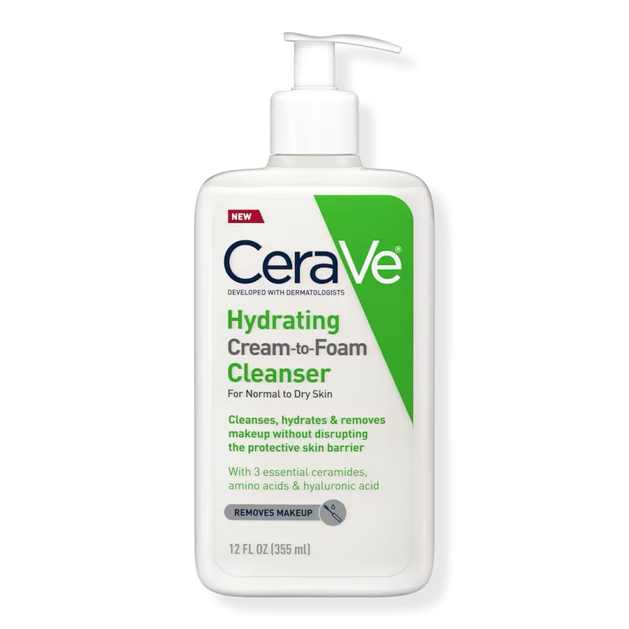 Cerave Hydrating Cream-to-Foam Face Wash with Hyaluronic Acid for Normal/Balanced to Dry Skin 355 ml
