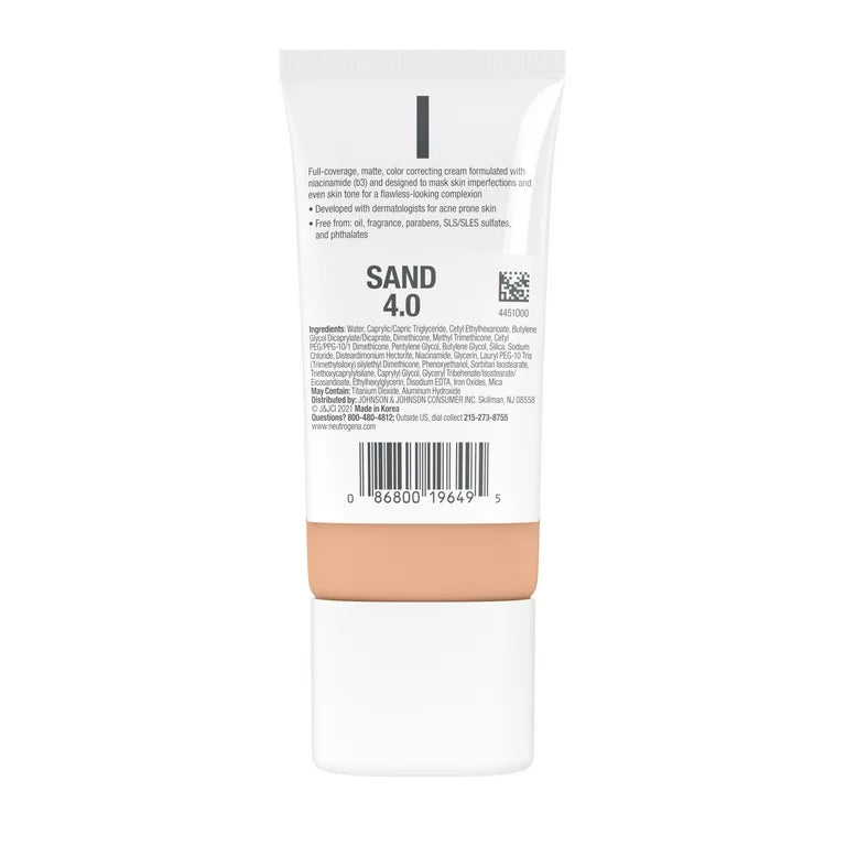 Neutrogena Clear Coverage Flawless Matte CC Cream, Sand 4.0