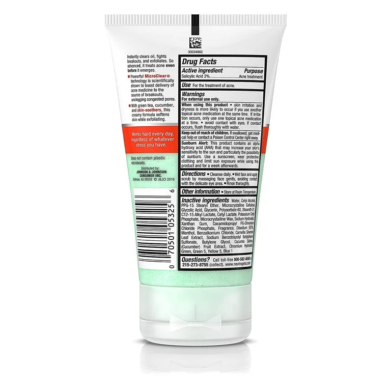 Neutrogena Oil Free Acne Clear Scrub, Stress Control - 4.2 Oz