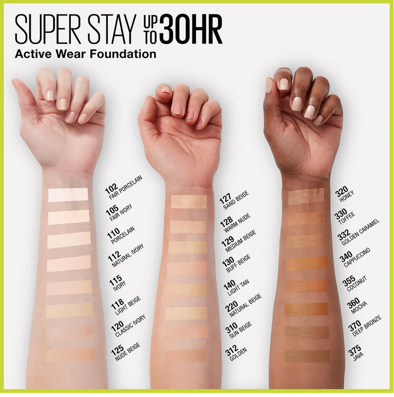 Maybelline Super Stay Longwear Liquid Foundation Up To 30Hr Active Wear Foundation 120 Classic Ivory