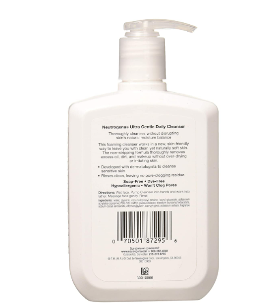 Neutrogena Ultra Gentle Daily Facial Cleanser for Sensitive Skin, Oil-Free - 12 fl. oz