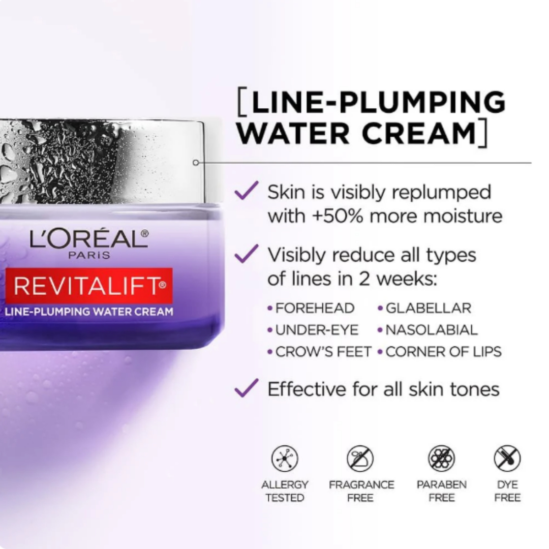 Loreal RevitaLift Micro Hyaluronic acid + Ceramides line-plumping water cream (Fragrance free)