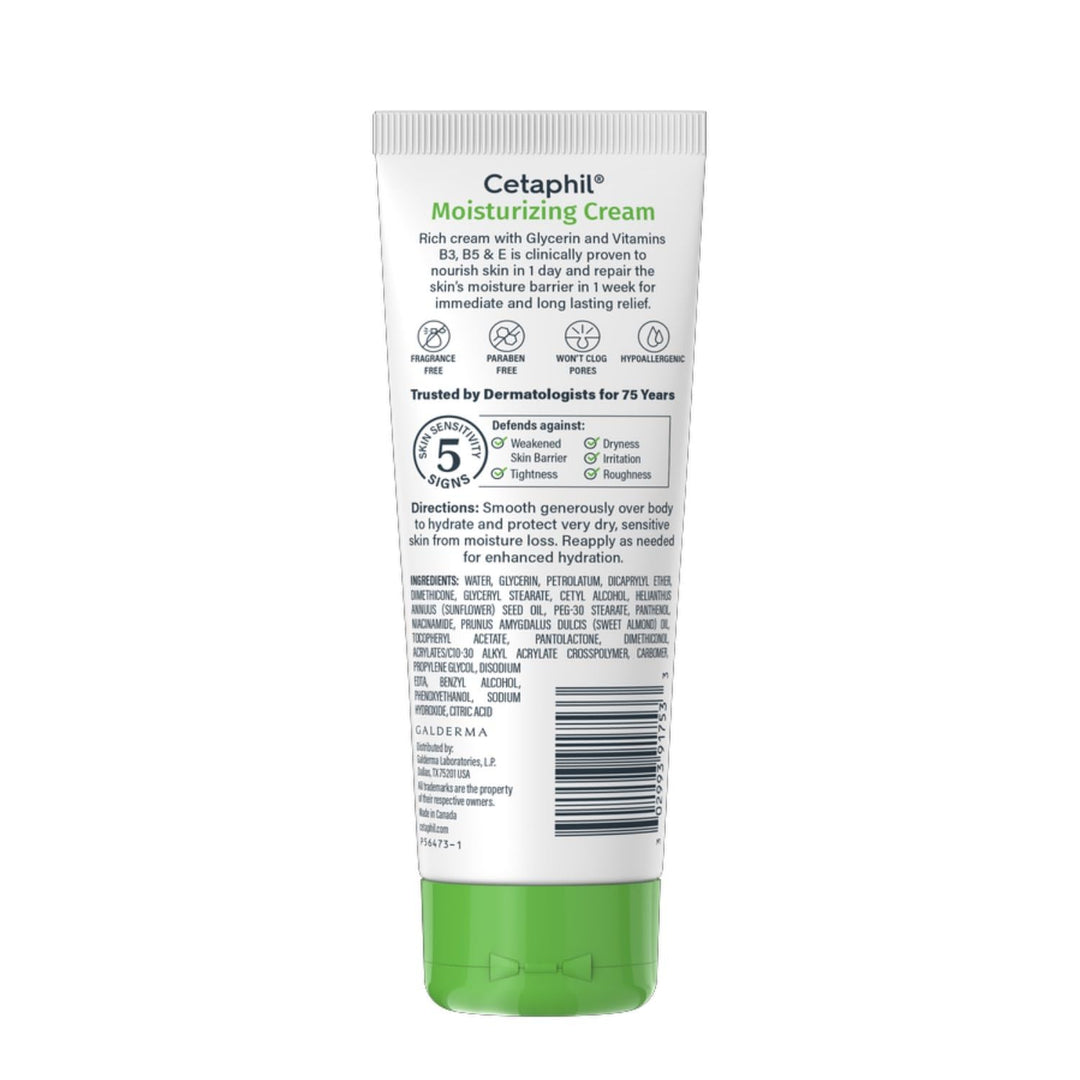 Cetaphil moisturizing cream tube on a white background