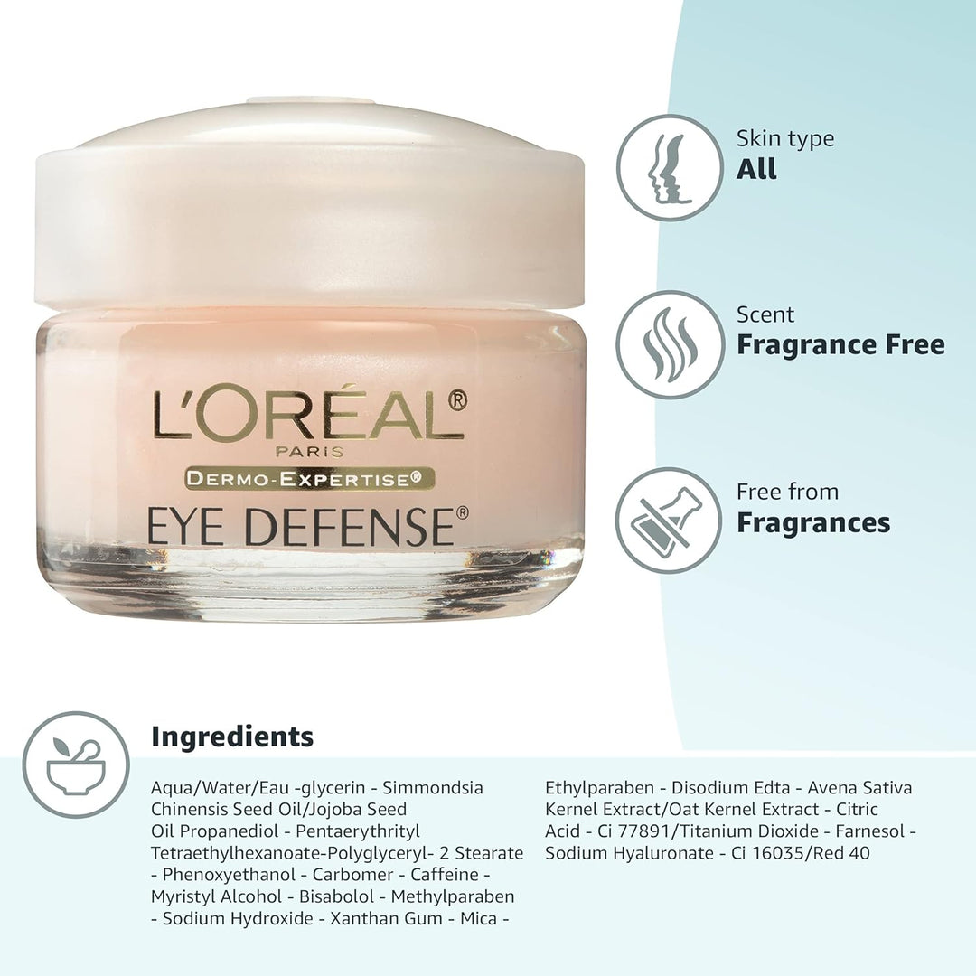Loreal Paris Dermo-Expertise Eye Defense Eye Cream with Caffeine and Hyaluronic Acid - 0.5 oz