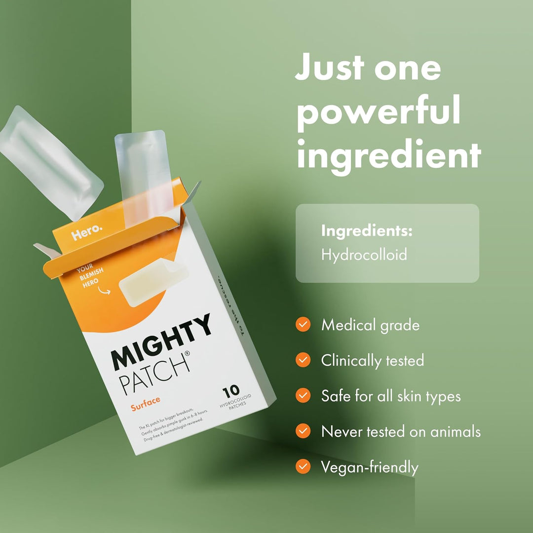 Mighty Patch Surface Large Pimple Patches for Face - 10 Hydrocolloid patches