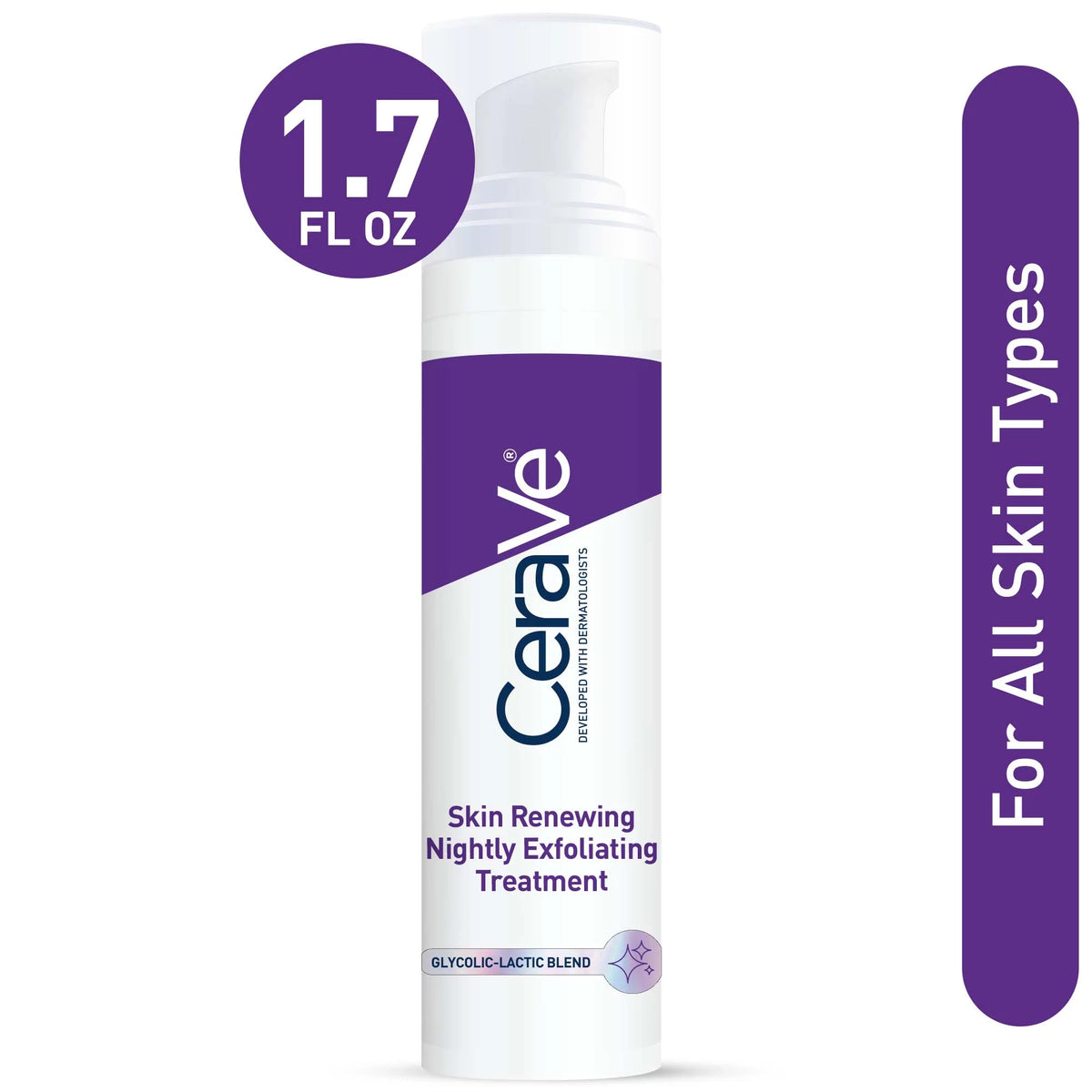 CeraVe Skin Renewing Nightly Exfoliating Treatment 50 ml, back label showing directions and sunburn alert