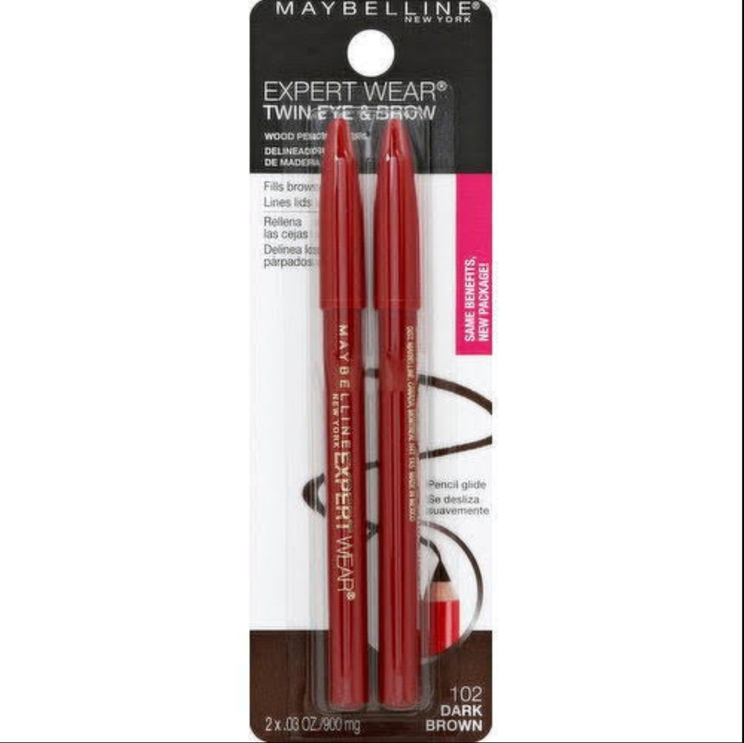 Maybelline New York Expert Eyes Twin Brow & Eye Pencils 102  Dark Brown .06 Oz