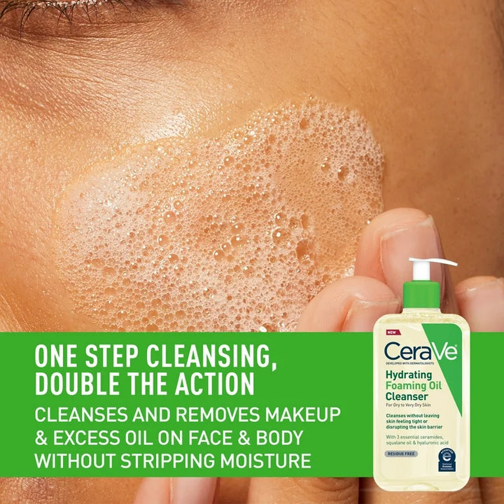 CeraVe Hydrating Foaming Oil Facial Cleanser, Dry Skin Face Wash with Hyaluronic Acid, 355 ml