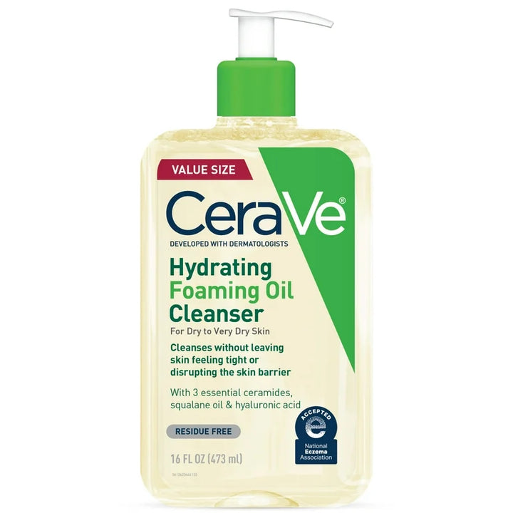 CeraVe Facial Cleanser Foaming Oil for Dry to Very Dry Skin with Hyaluronic Acid Ceramides 16 fl oz