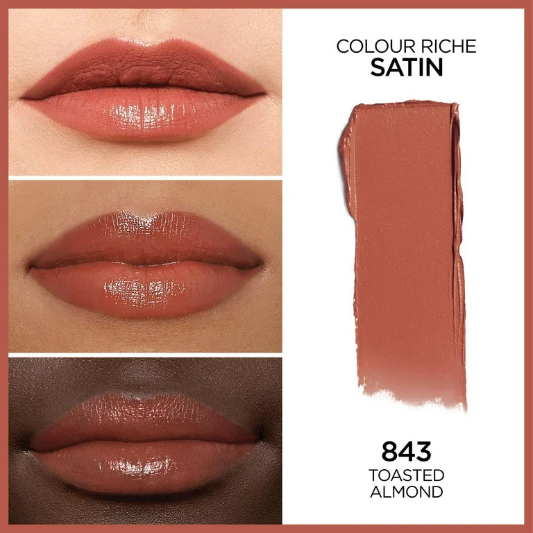 LOreal Paris Colour Riche Original Satin Lipstick for Moisturized Lips 843 Toasted Almond