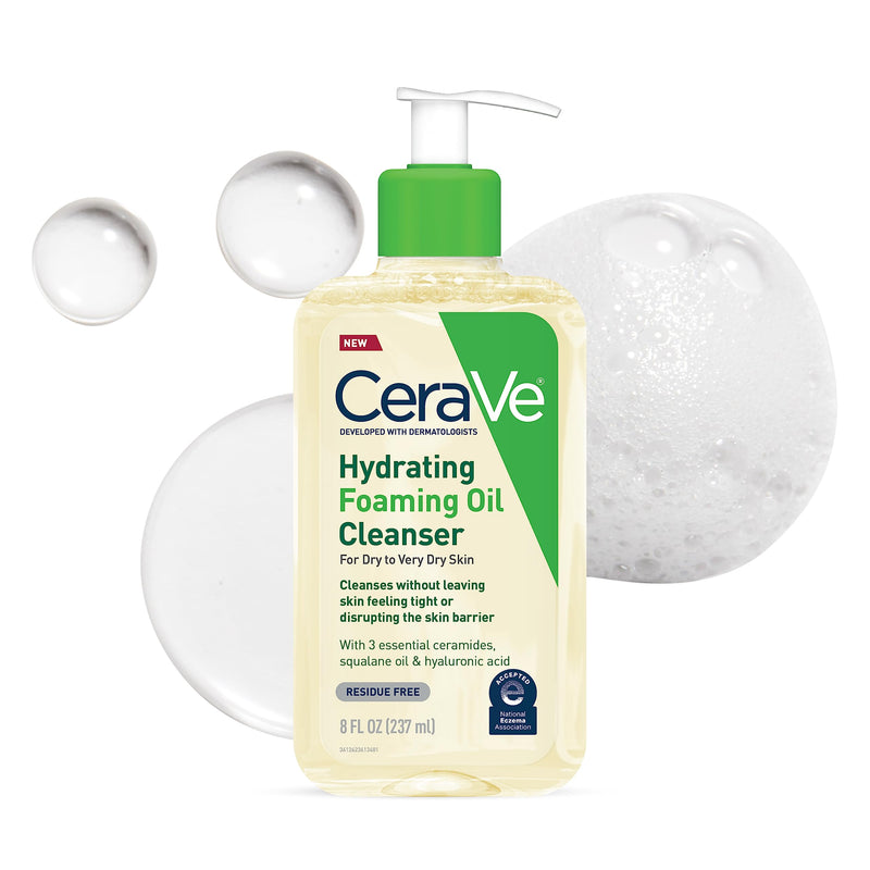 CeraVe Hydrating Foaming Oil Facial Cleanser, Dry Skin Face Wash with Hyaluronic Acid, 237 ml