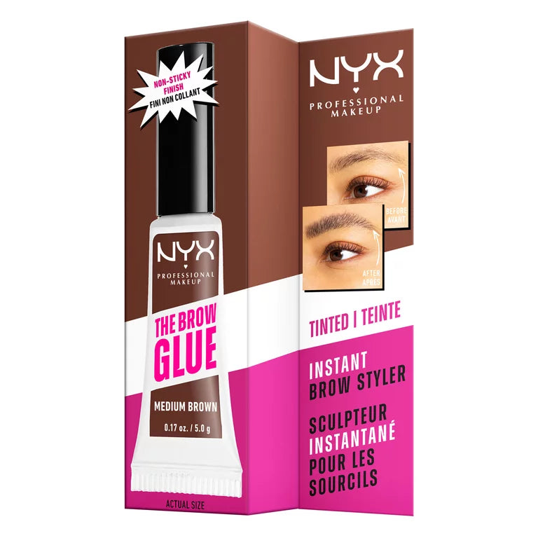 NYX Professional Makeup Brow Glue, Extreme Hold Eyebrow Gel, Medium Brown