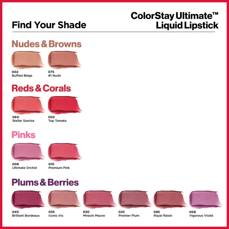 Revlon ColorStay Ultimate Lightweight Satin Liquid Lipstick, 025 Premier Plum