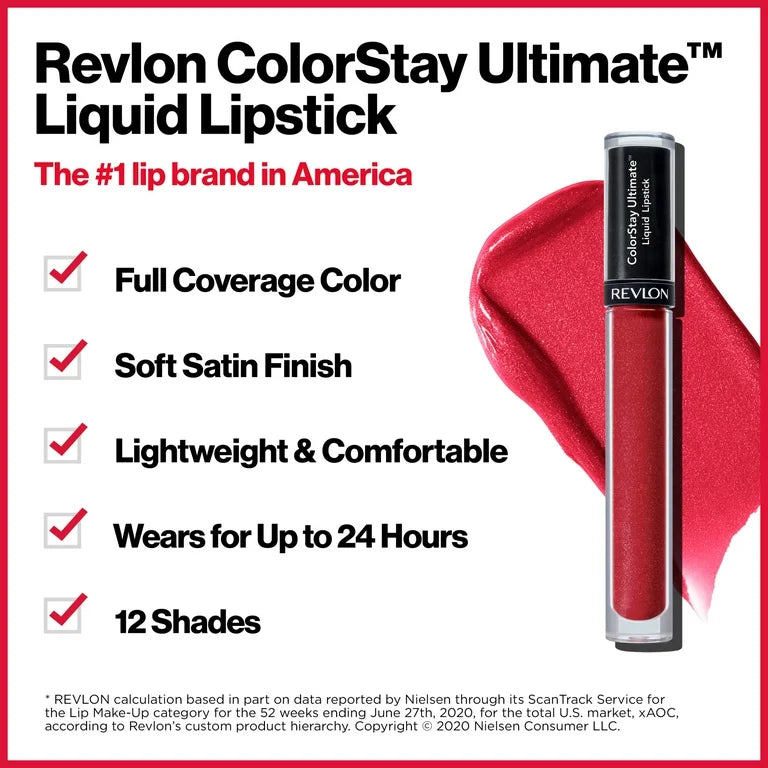 Revlon ColorStay Ultimate Lightweight Satin Liquid Lipstick, 040 Brilliant Bordeaux