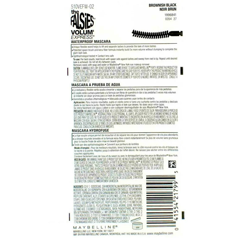 Maybelline New York Volum Express The Falsies Waterproof Mascara, Brownish Black 292 (Made in Usa)