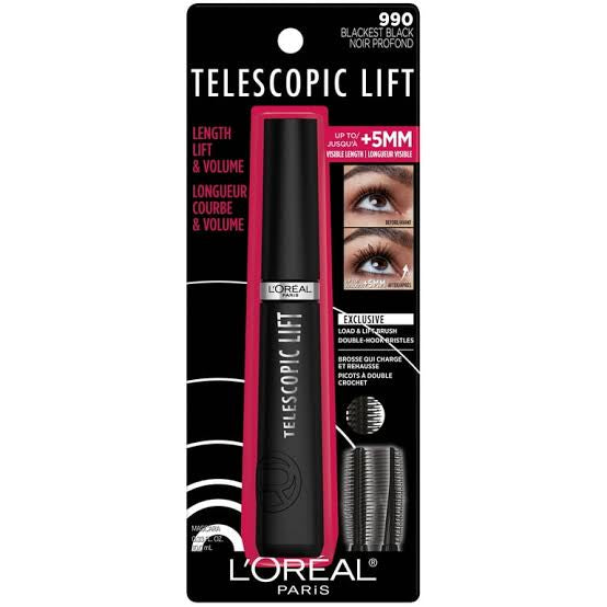 Loreal Paris Telescopic Lift Washable Mascara Blackest Black 990 (Made in Usa)