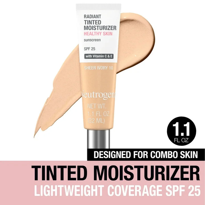 Neutrogena Radiant Tinted Face Moisturizer with spf 25 Sheer Ivory 10 Exp 2/27