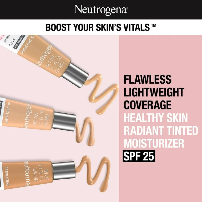 Neutrogena Radiant Tinted Face Moisturizer with spf 25 Sheer Ivory 10 Exp 2/27