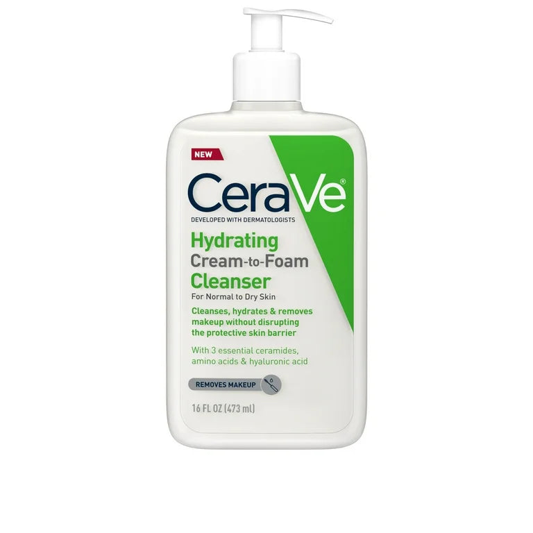 Cerave Hydrating Cream-to-Foam Face Wash with Hyaluronic Acid for Normal/Balanced to Dry Skin 473ml