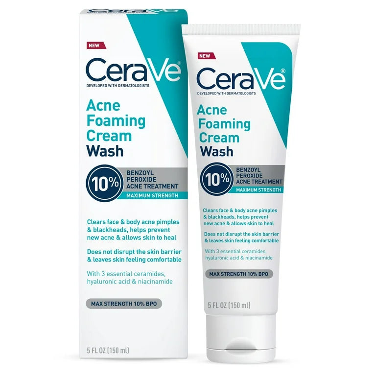 CeraVe Acne Foaming Cream Cleanser 10% Benzoyl Peroxide Acne Treatment 150 ml