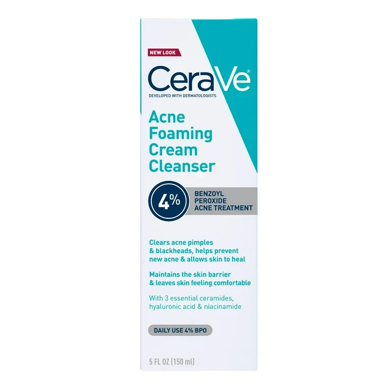 CeraVe Acne Foaming Cream Cleanser 4% Benzoyl Peroxide Acne Treatment 150 ml