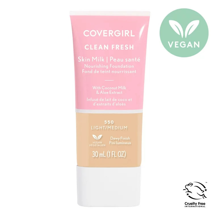 Cover Girl Clean Fresh Skin Milk, Clean Vegan Formula, Light/ Medium, 1 fl oz, Lightweight Foundation