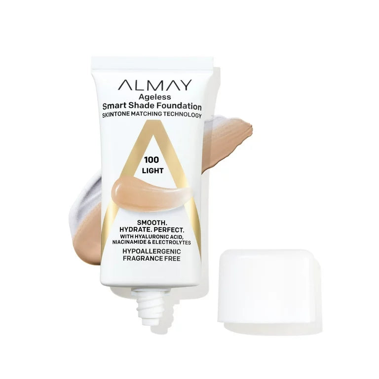 Almay Ageless Smart Shade Liquid Foundation Makeup, Hypoallergenic, 100 Light, 1 fl oz