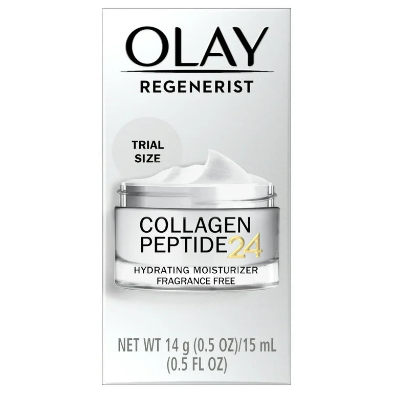 Olay Regenerist Collagen Peptide 24 Face Moisturizer, Trial, Smooths Fine Lines & Wrinkles, All Skin Types, 0.5 oz