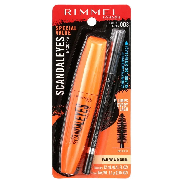 Rimmel ScandalEyes Curve Alert Mascara with ScandalEyes Waterproof Kohl Kajal Liner-003 Combo Extreme Black
