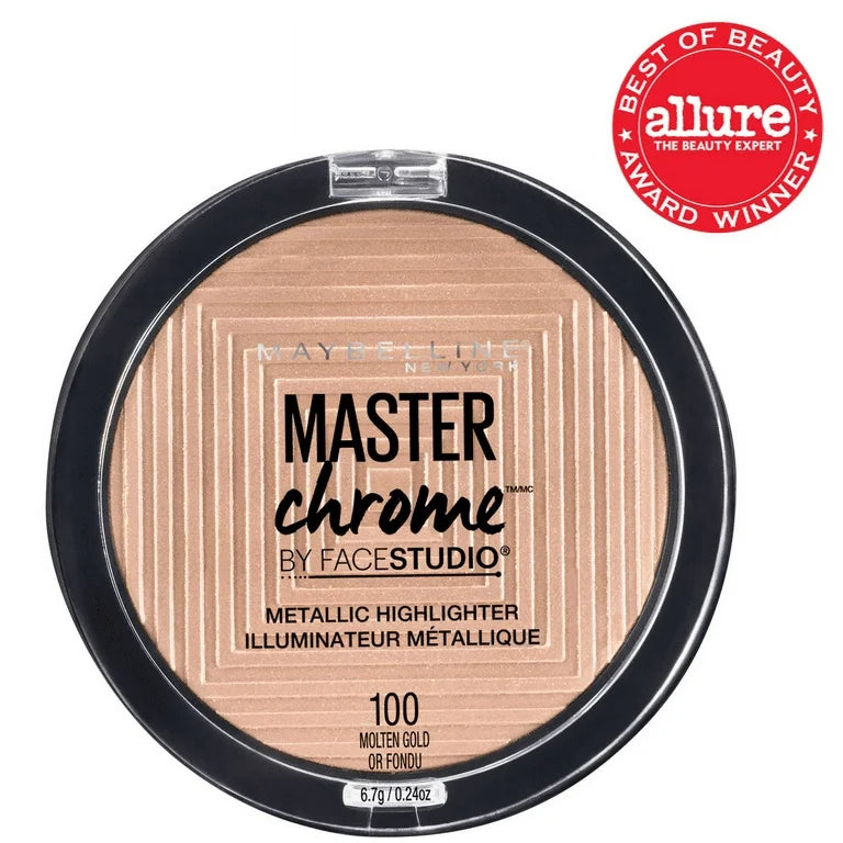 Maybelline Face studio Master Chrome Metallic Highlighter Makeup, 100 Molten Gold, 0.24 fl oz