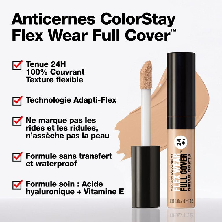 Revlon ColorStay Flex Wear, Full Cover Non-Creasing Concealer, Infused with Hyaluronic Acid & Vitamin E, Flexible Longwear, 040 Medium,