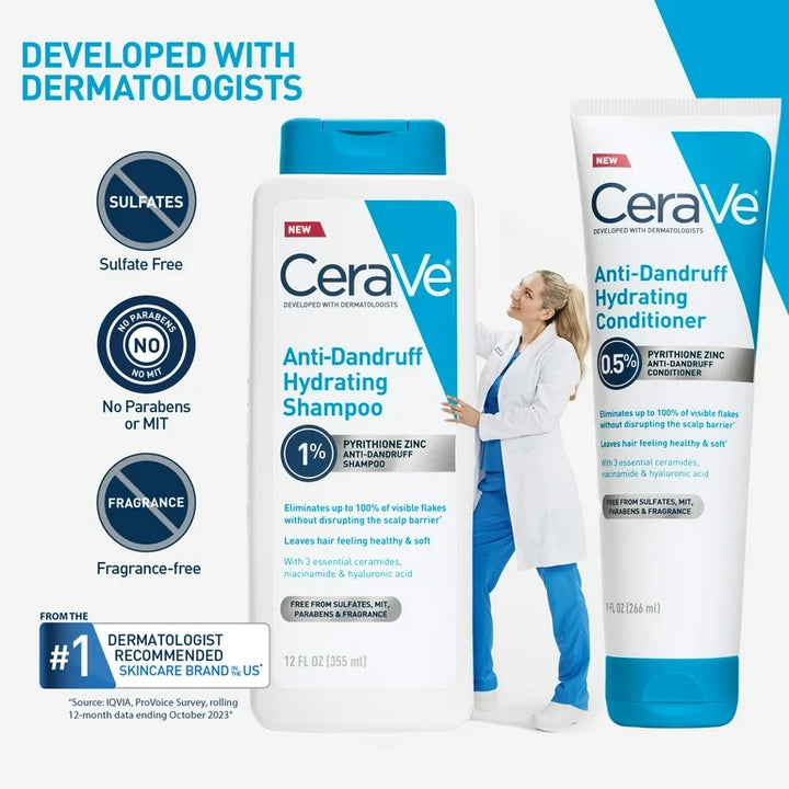 CeraVe Hydrating Anti Dandruff Shampoo Sulfate Free & Color Safe Itchy Scalp Treatment 355 Ml