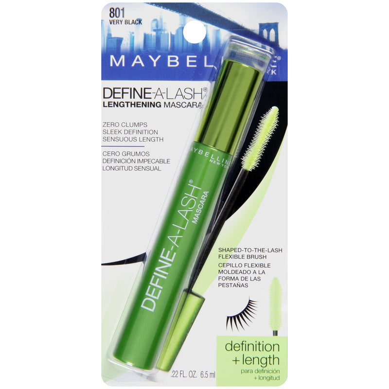 Maybelline Define-A-Lash Lengthening Washable Mascara, 801 Very Black. For Washable Definition and Shape