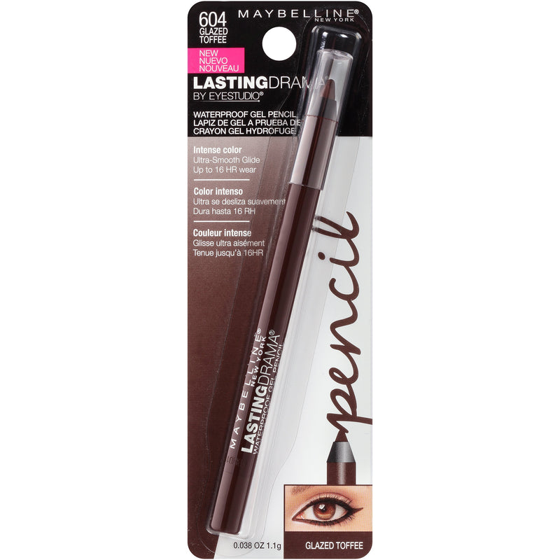 Maybelline Eyestudio Lasting Drama Waterproof Matte Gel Pencil Brown Eyeliner Makeup, 604 Glazed Toffee