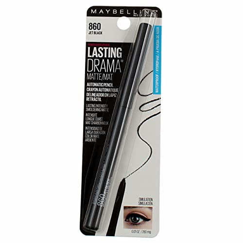 Maybelline Eyestudio Lasting Drama Waterproof Matte Gel Pencil Black Eyeliner Makeup, 860 Jet Black