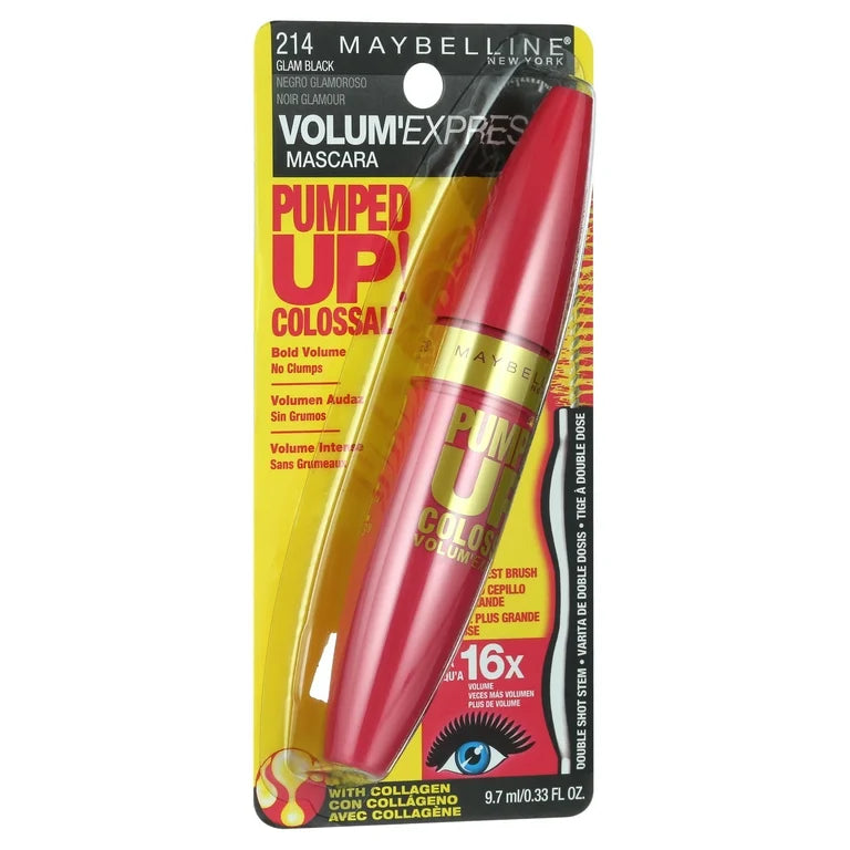 Maybelline New York Volum Express Pumped Up, Colossal Washable Mascara, Glam Black 214 (Made in Usa)