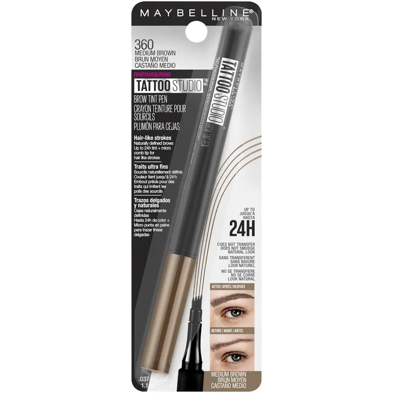 Maybelline New York Tattoo Studio Brow Tint Pen Makeup, 360 Medium Brown
