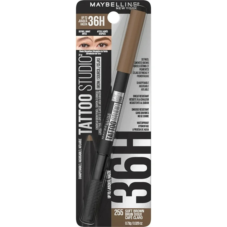 Maybelline Tattoo Studio 36HR Pigment Brow Pencil, 255 Soft Brown