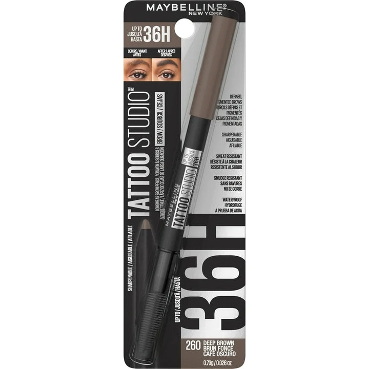 Maybelline New York Tattoo Studio 36HR Pigment Brow Pencil, 260 Deep Brown