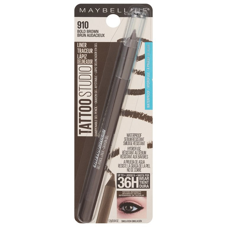 Maybelline TattooStudio Sharpenable Gel Pencil Longwear Eyeliner Makeup, 910 Bold Brown