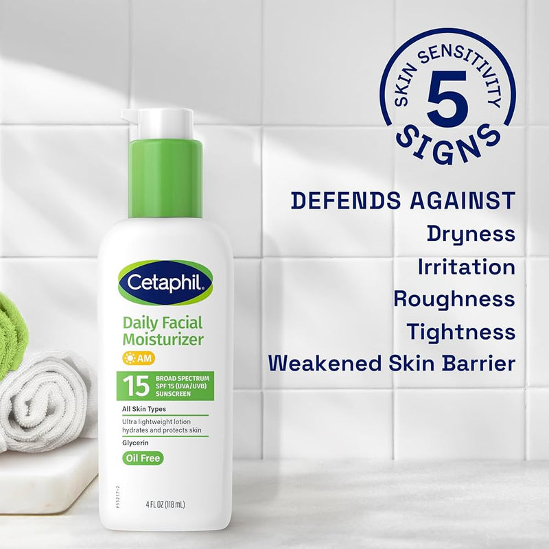 Cetaphil Daily Facial Moisturizer Lotion for Sensitive Skin Care, Broad Spectrum SPF 15, 4 fl oz