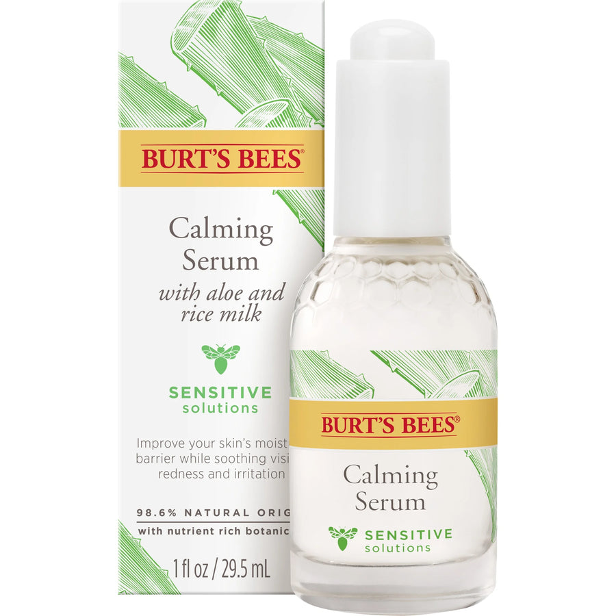 Burts Bees Calming Serum With Aloe and Rice Milk, Moisture-Boosting Serum for Sensitive Skin, 98.6 Percent Natural Origin Skin Care, 1 fl. oz. Bottle