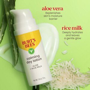 Burts Bees Calming Day Face Lotion With Aloe and Rice Milk, 98.9% Natural Origin, 1.8 OZ