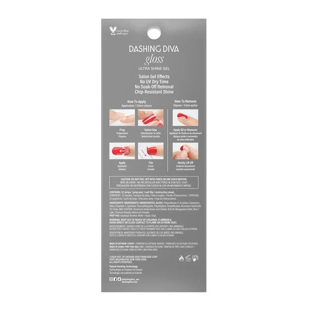 Dashing Diva Gloss Nail Strips - Light Show | UV Free, Chip Resistant, Long Lasting Gel Nail Stickers | Contains 32 Nail Wraps, 1 Prep Pad, 1 Nail File