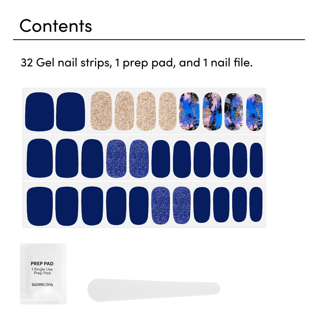 Dashing Diva Gloss Nail Strips -blue vixen |UV Free, Chip Resistant, Long Lasting Gel Nail Stickers | Contains 32 Nail Wraps, 1 Prep Pad, 1 Nail File