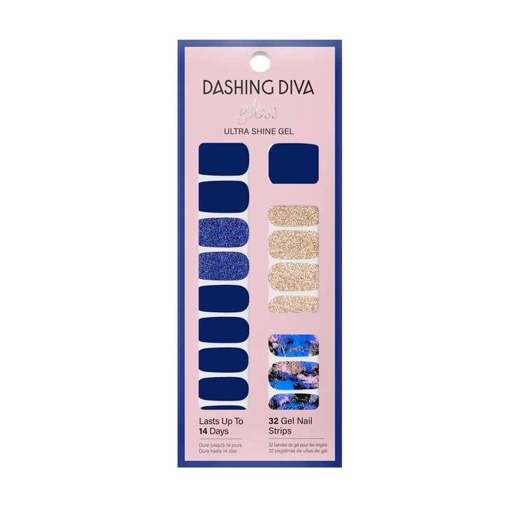 Dashing Diva Gloss Nail Strips -blue vixen |UV Free, Chip Resistant, Long Lasting Gel Nail Stickers | Contains 32 Nail Wraps, 1 Prep Pad, 1 Nail File