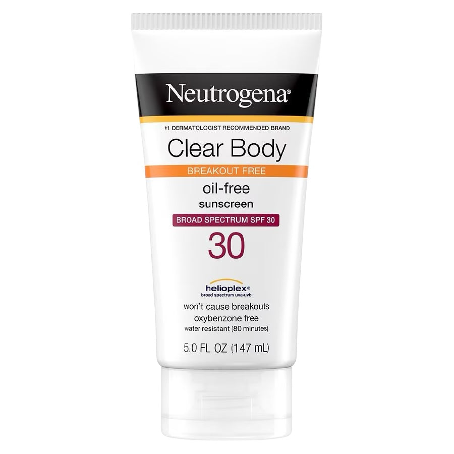 Neutrogena Clear Body Oil-Free Sunscreen Lotion with SPF 30, 5 oz Exp 11/26