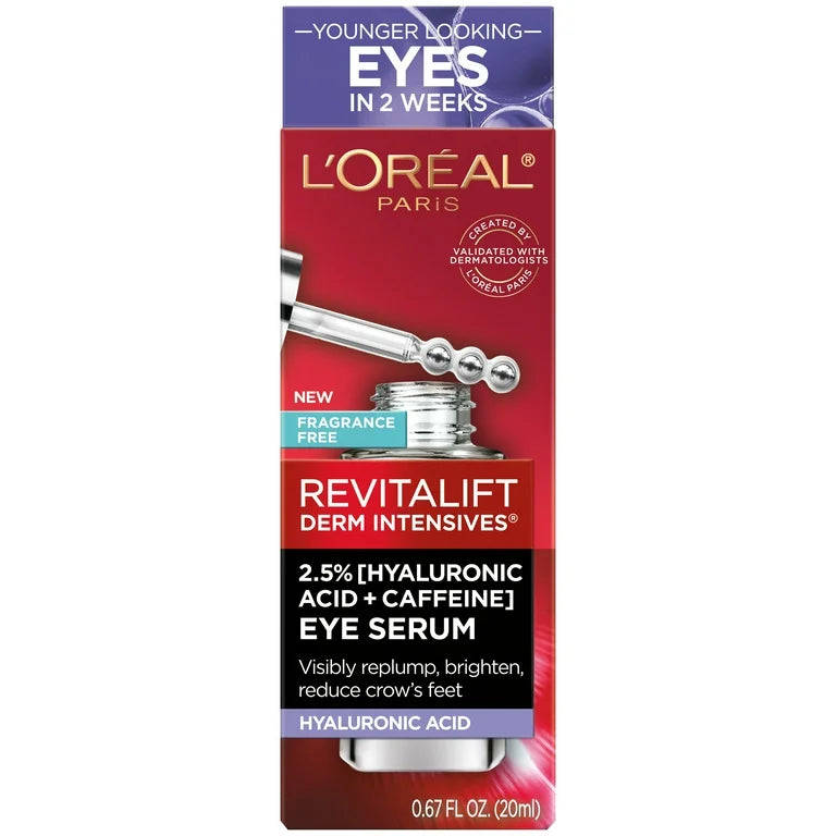 Loreal Paris Revitalift 2.5% hyaluronicCaffeine Eye Serum, Replumps, 0.67 fl oz