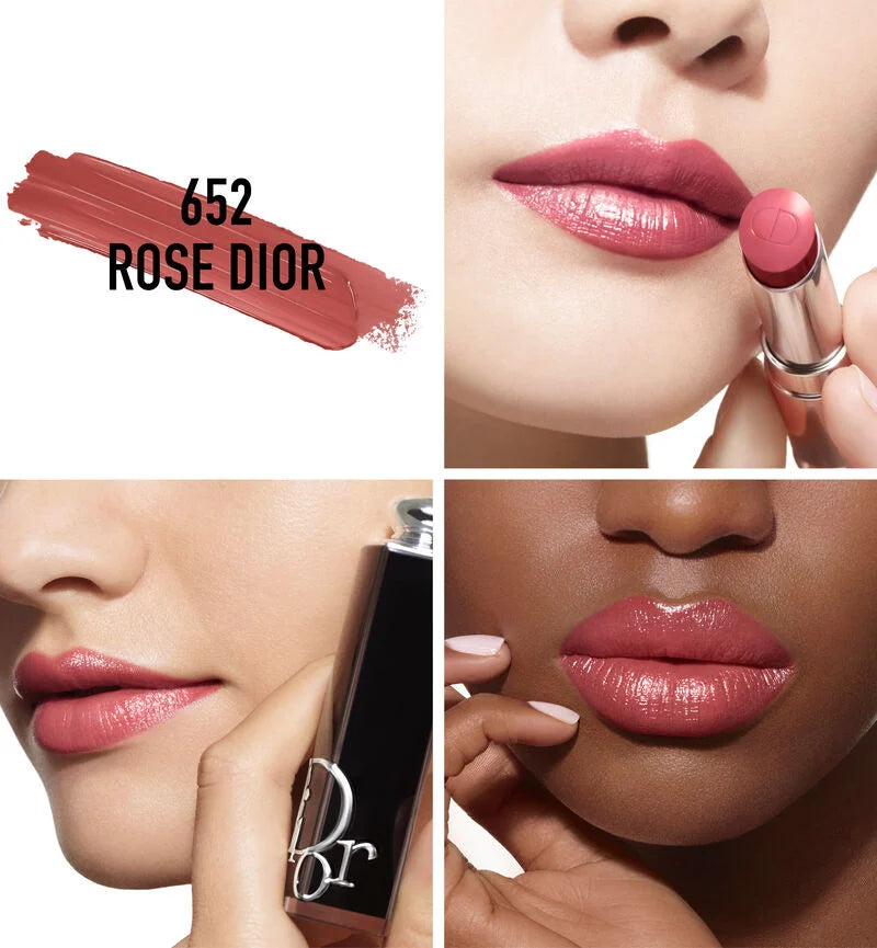 Dior Addict Hydrating Shine Lipstick - 90% Natural-Origin Ingredients - Refillablel 652 Rose Dior